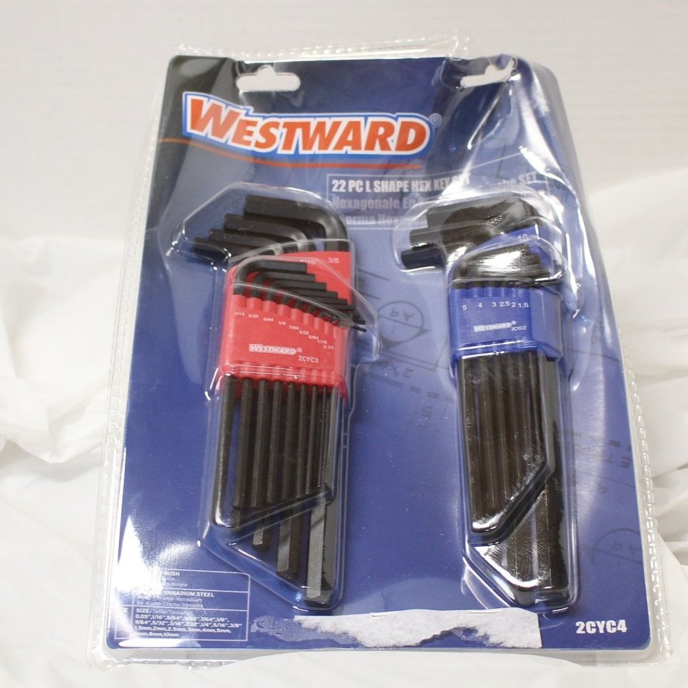 22 pc Westward L-Shaped Hex Key Set, SAE/Metric 2cyc4